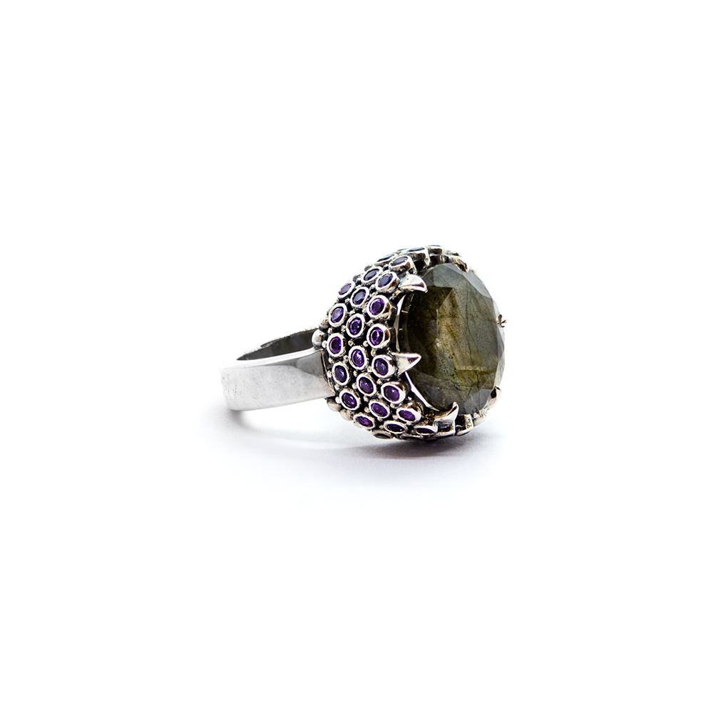 Labradorite Chalice Ring with Aquamarine Set in Sterling Silver- DHB251