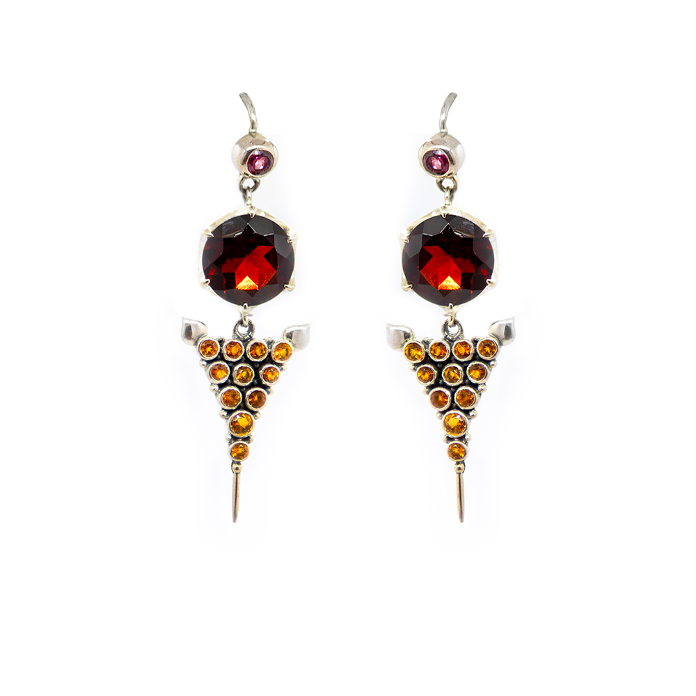 Garnet Agni Earring with Citrine and Rodalite Garnet Set in Sterling Silver – bn212