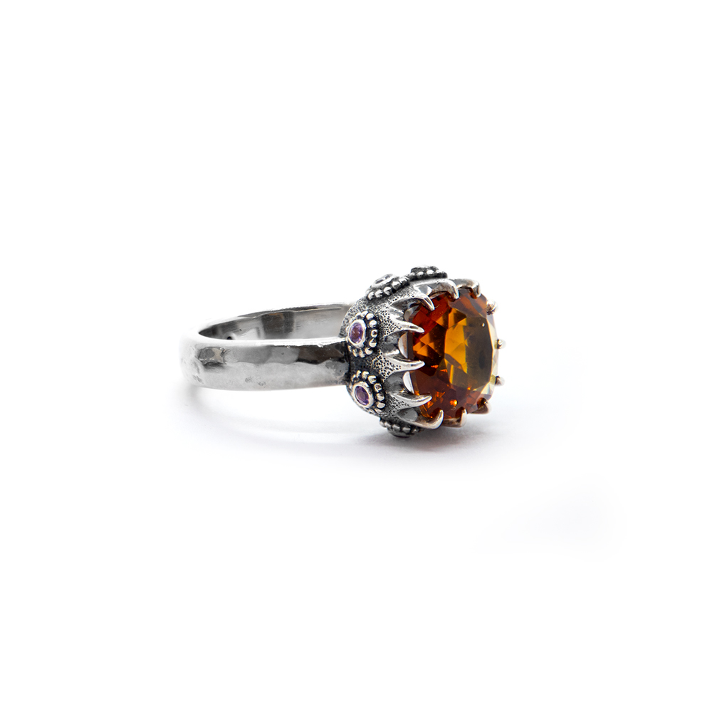 Madira Citrine Crown Ring with Amethyst and Ruby Set in Sterling Silver – DHB256