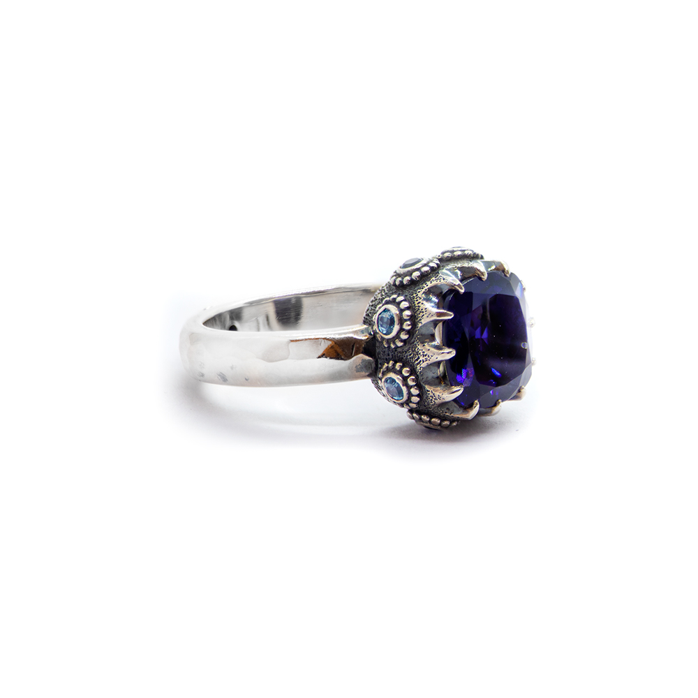 Iolite Crown Ring with Aquamarine and Amethyst Set in Sterling Silver- DHB259
