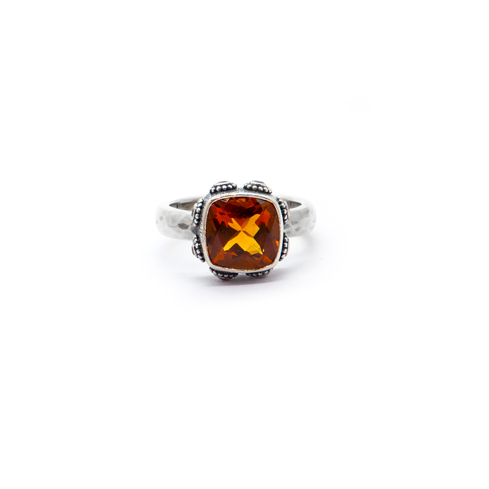 Citrine Ring with Orange Sapphire Set in Sterling Silver- DHB266 UK