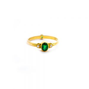 Emerald Plain Ring with Diamond Set in 22ct Gold, and 18ct Gold Band- DHB272