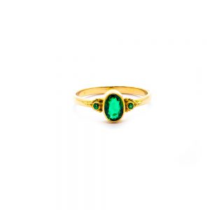Emerald Plain Ring Set in 22ct Gold, and 18ct Gold Band- DHB273