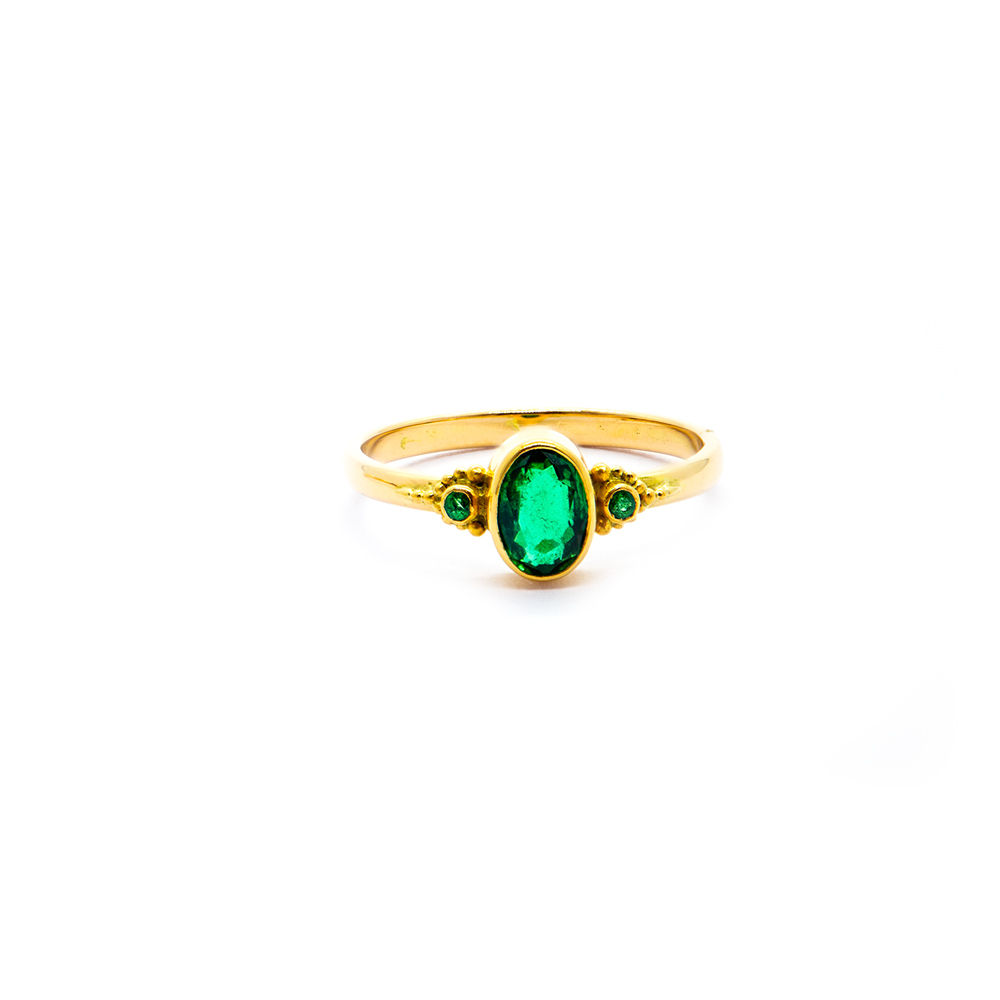 Emerald Plain Ring Set in 22ct Gold, and 18ct Gold Band- DHB273