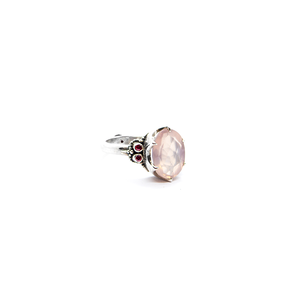 Rose Quartz Crown Ring with Rubies and Pink Tourmaline Set in Sterling Silver- DP100 UK