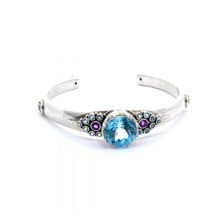 Blue Topaz Bangle with Amethyst Set in Sterling Silver - DP71