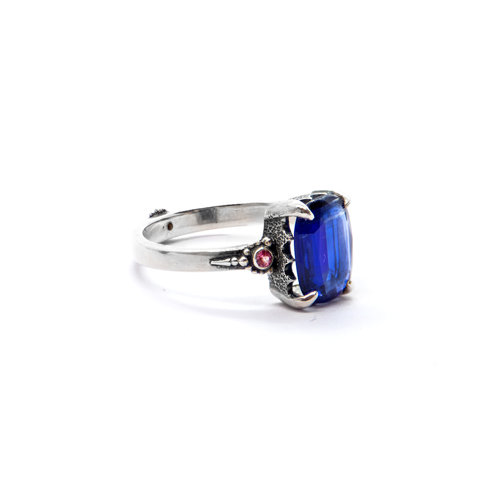 Kayanite Crown Ring with Pink Tourmaline Set in Sterling Silver – DP75