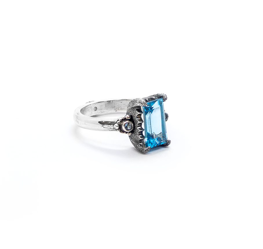 Blue Topaz Crown Ring with Aquamarine and Pink Tourmaline Set in Sterling Silver – DP85