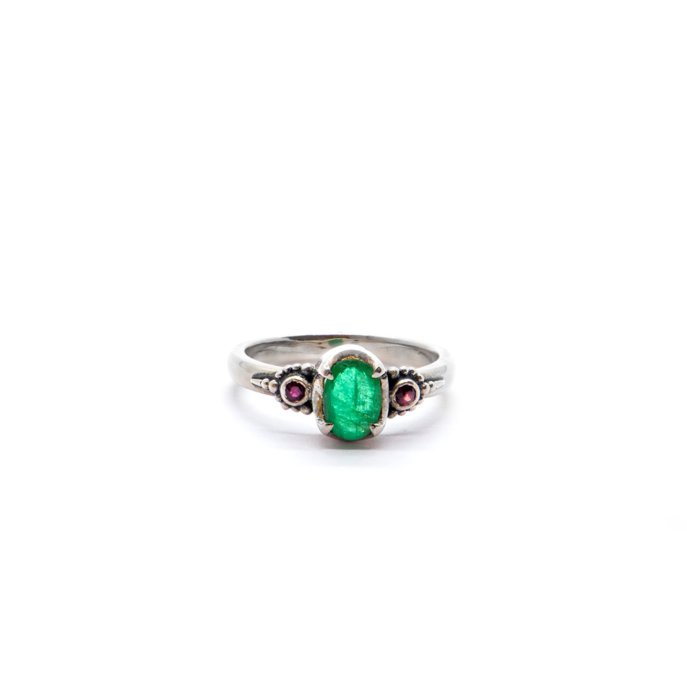 Emerald Crown Ring with Rubies Set in Sterling Silver- KM128 UK