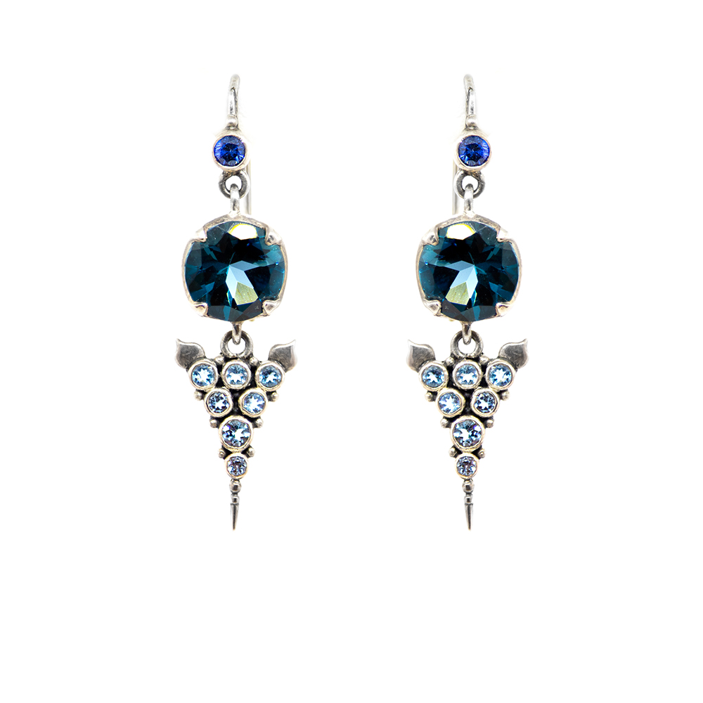 Blue Topaz Agni earrings with Aquamarine and Blue Sapphire set in Sterling Silver – bn213