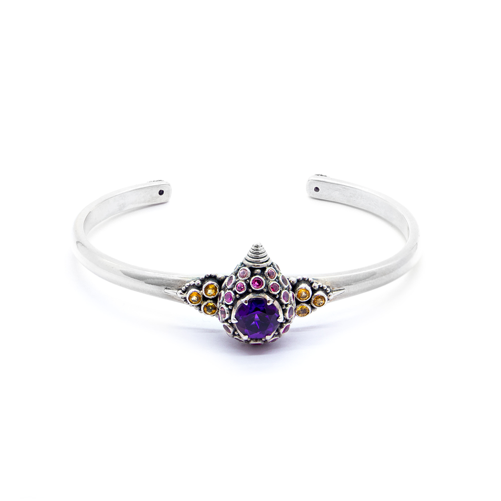 Amethyst Bangle with Rubies and Citrine Set in Sterling Silver- KM140