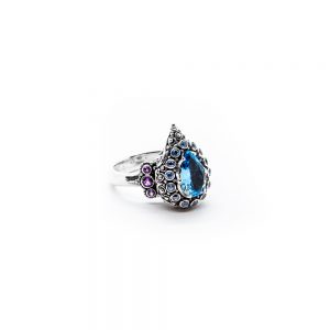Blue Topaz Tilak Ring with Amethyst Set in Sterling Silver- KM149