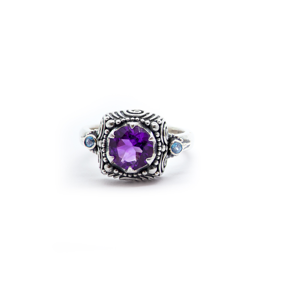 Amethyst Dawn Ring with Blue Topaz Set in Sterling Silver- KM150 UK