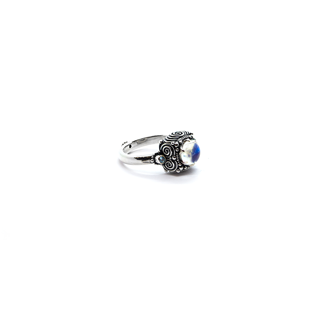 Moonstone Dawn Ring with Aquamarine and Amethyst Set in Sterling Silver- KM152 UK