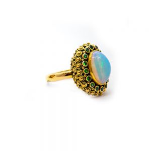 Opal Mystic Ring with Green Garnet set in 22ct gold , and 18 ct gold band -R05