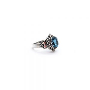 Blue Topaz Ring with Pink Tourmaline Set in Sterling Silver - R11 UK