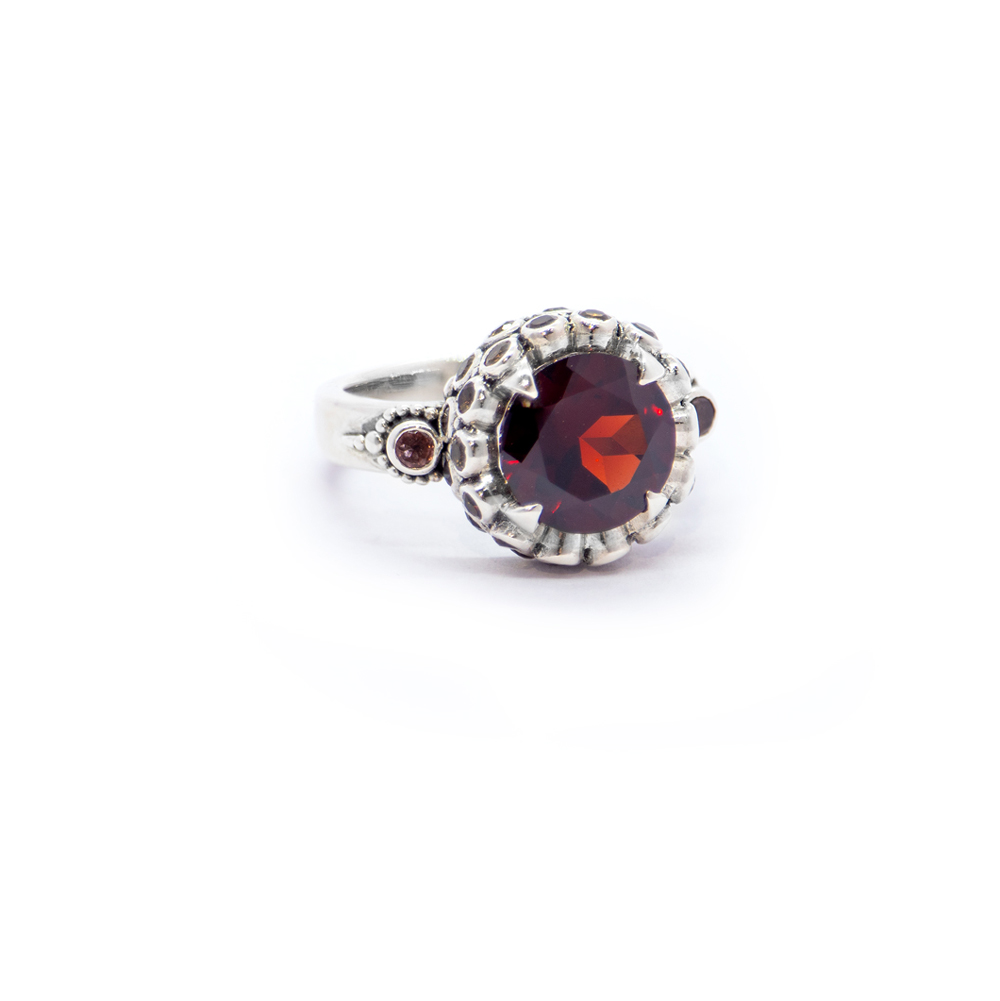 Garnet Chalice Ring with Citrines and Pink Tourmalines in Sterling Silver  – r16