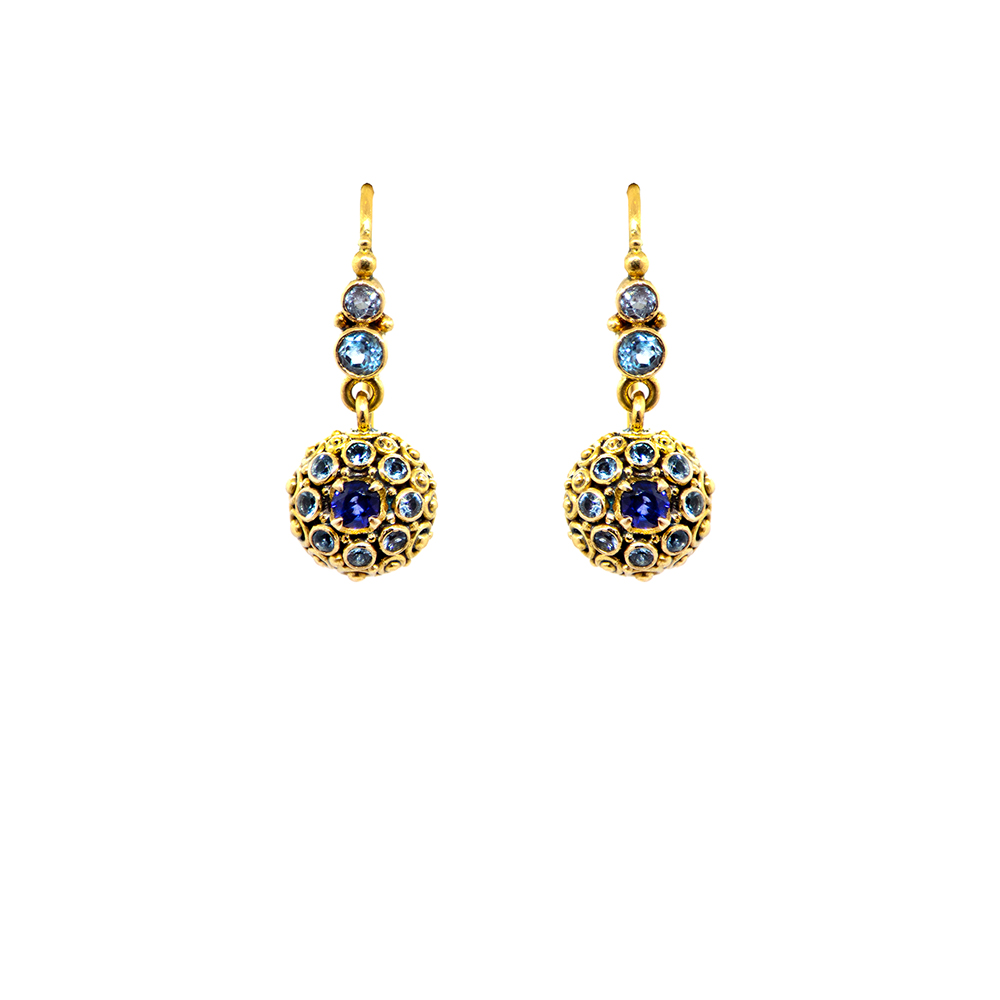 Blue Sapphire Mystic mini earrings with Aquamarines and Blue Topaz -s577