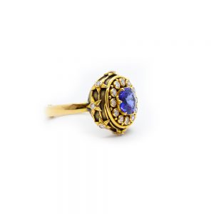 Tanzanite Ring with Diamonds Set in 22ct Gold  - S643