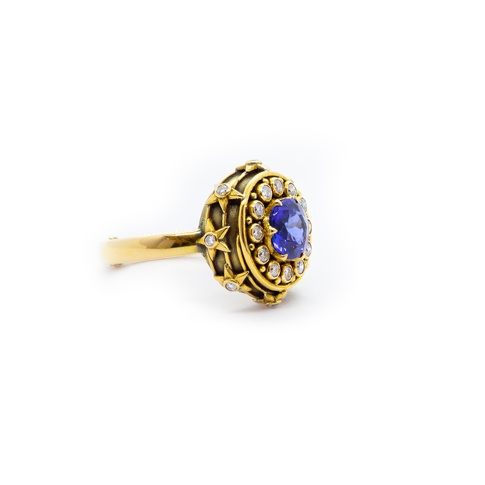 Tanzanite Ring with Diamonds Set in 22ct Gold  – S643