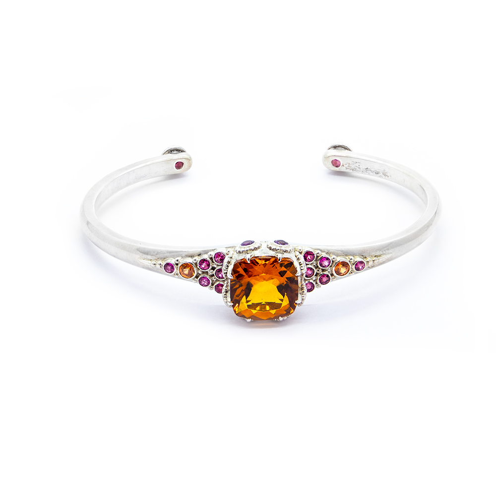 Madeira Citrine Bangle with Amethyst and Rubellite Tourmaline Set in Sterling Silver – S668