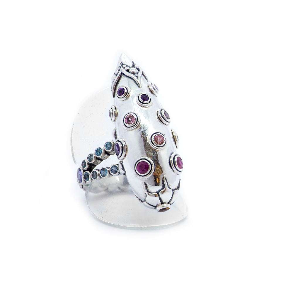 Citrine Silver Ring with Mixed Stones- S706