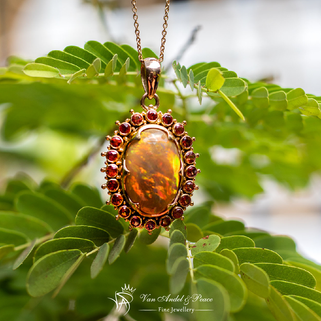 Fire Opal pendant with Orange Sapphire set in 22ct gold – R24