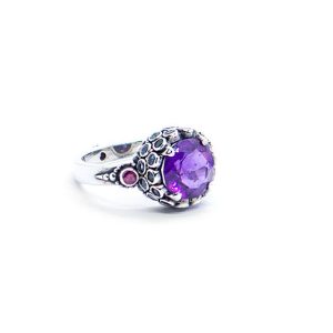 Amethyst chalice ring with aquamarine with rubies set in sterling silver DHB116