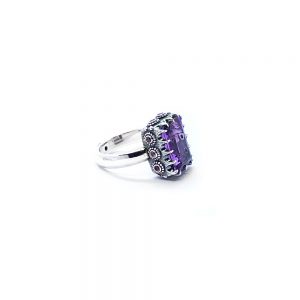 Amethyst crown ring with pink tourmaline and amethyst set in sterling silver DHB257
