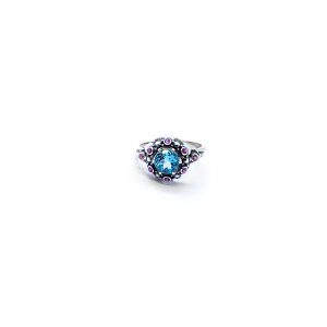 Blue topaz seaflower ring with ruby, pink tourmaline and aquamarine Set in sterling silver DHB300