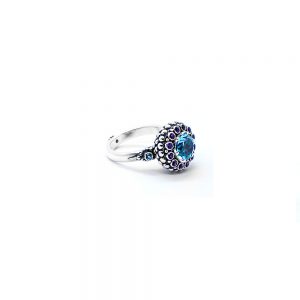 Blue topaz chalice ring with amethyst, blue topaz and pink tourmaline set in sterling silver DHB313
