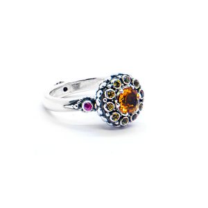 Citrine chalice ring with ruby and amethyst set in sterling silver SU133