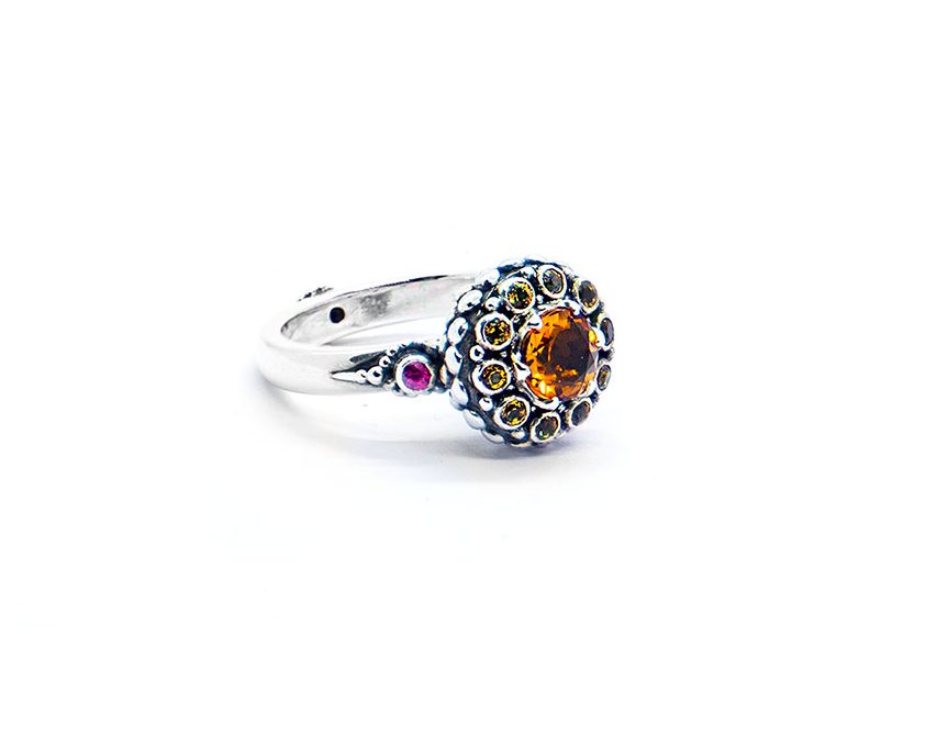 Citrine chalice ring with ruby and amethyst set in sterling silver SU133