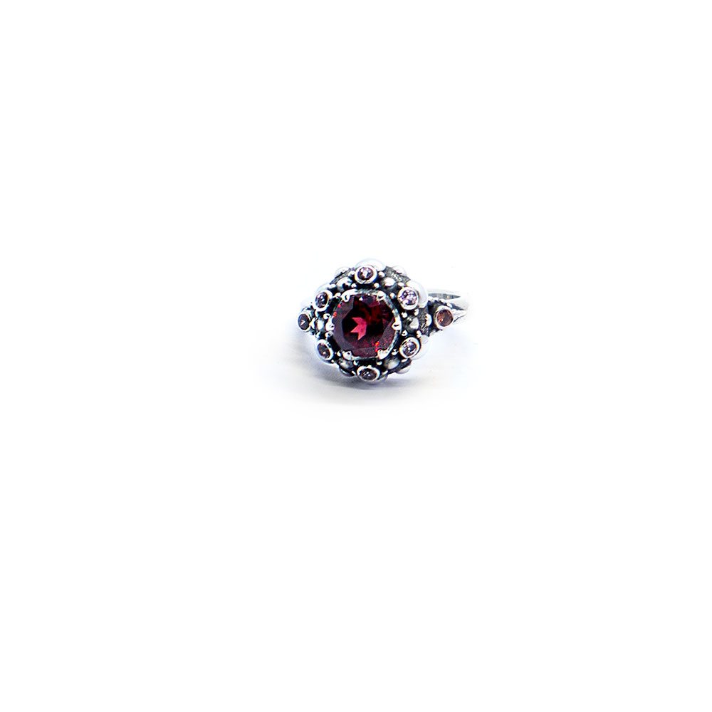 Garnet seaflower ring with pink tourmaline, orange sapphire and rodalite garnet set in sterling silver DHB321