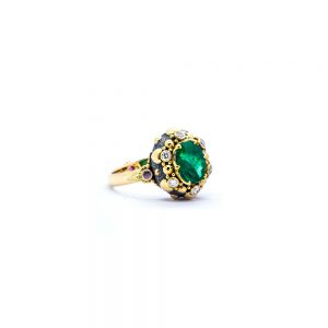 Emerald seaflower ring diamond ,pink tourmaline and ruby set in 22ct gold DHB367