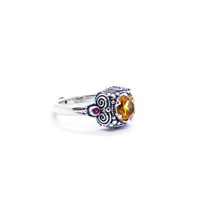 Citrine dawn ring with ruby and blue topaz set in sterling silver-  KM153