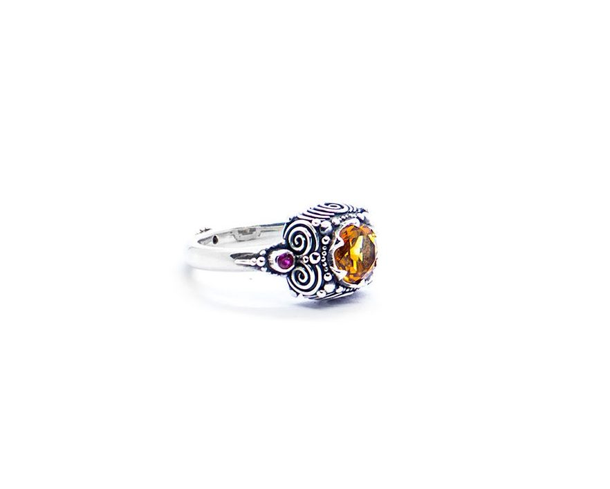 Citrine dawn ring with ruby and blue topaz set in sterling silver-  KM153