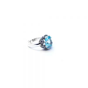 Blue topaz crown ring with amethyst and green garnet set in sterling silver KM190