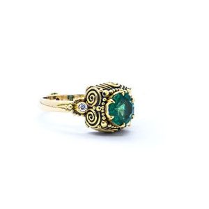 Emerald dawn ring with diamond and ruby set in 22ct gold KM202