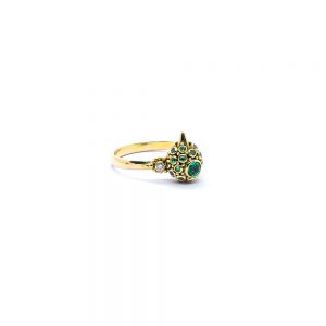 Emerald bird ring with green garnet and diamond set 22ct gold S503