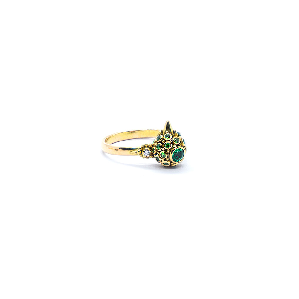 Emerald bird ring with green garnet and diamond set 22ct gold S503
