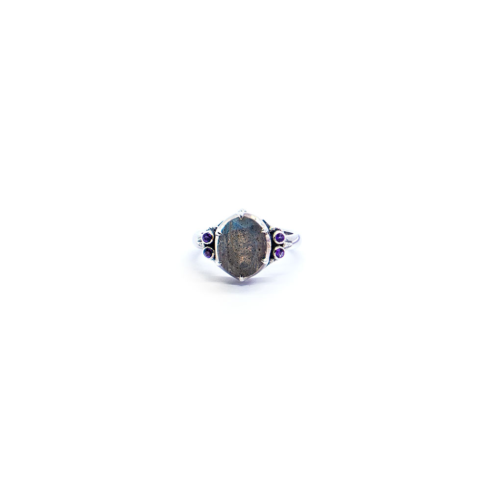 labradorite crown ring with amethyst set in sterling silver S634