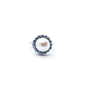 Pearl ring with aquamarines set in sterling silver S693