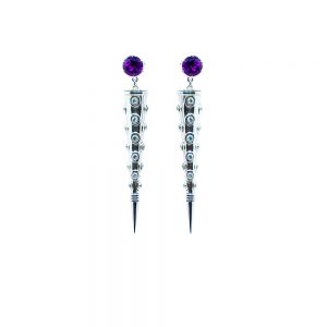 Amethyst cone earring with aquamarine set in sterling silver S732