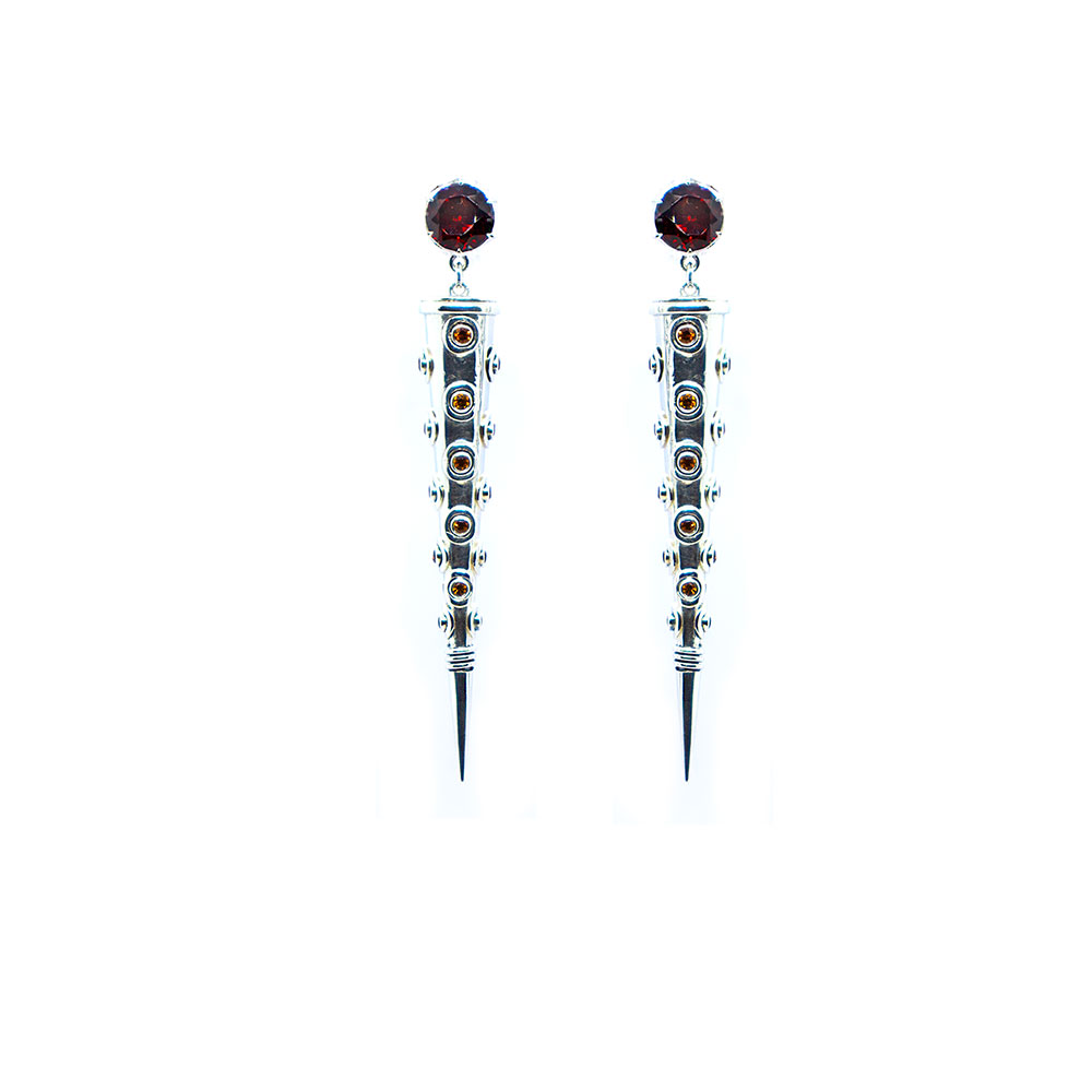 Garnet cone earring with citrine set in sterling silver S734