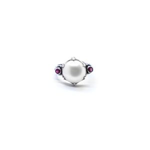 Pearl crown ring with amethysts set in sterling silver bn249