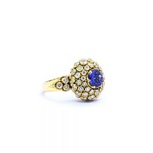 Tanzanite princess ring with diamonds set in 22ct gold KM63