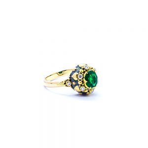 Emerald seaflower ring with diamond set in 22ct gold DHB366