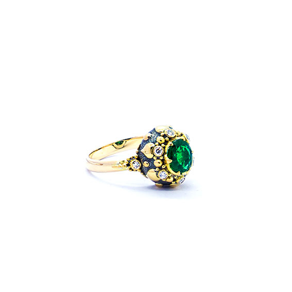 Emerald seaflower ring with diamond set in 22ct gold DHB366