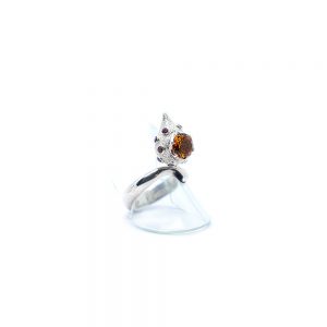 Citrine bird ring with rodalite garnet set in sterling silver S665